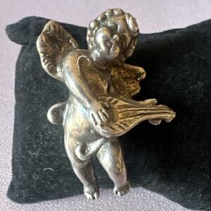 Vtg Signed Sam Philipe Cherub Mandolin Pendant Brooch 12g Sterling Silver 925